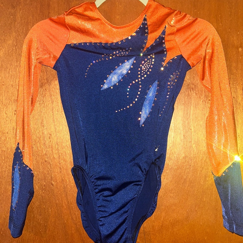 GK Orange and Blue Dance Costume with Rhinestone Embellishments